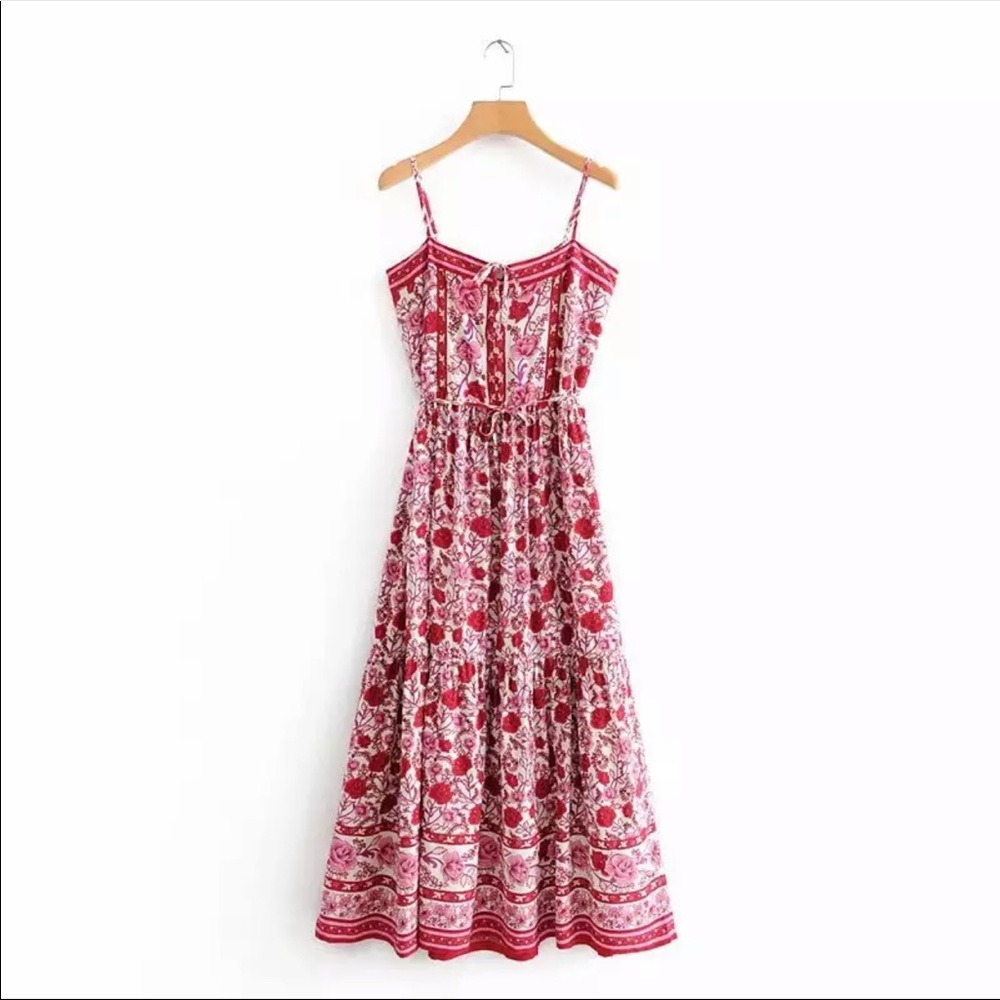 Boho Gypsy Floral Tiered Maxi Dress Blue Yellow - Picture 6 of 15